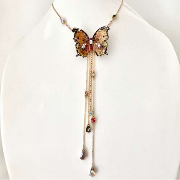 Collier Lariat Betsey Johnson CRABBY COUTURE - Étoiles De Mer, Cristaux Et Pompons - Longueur Ajustable 40 Pouces